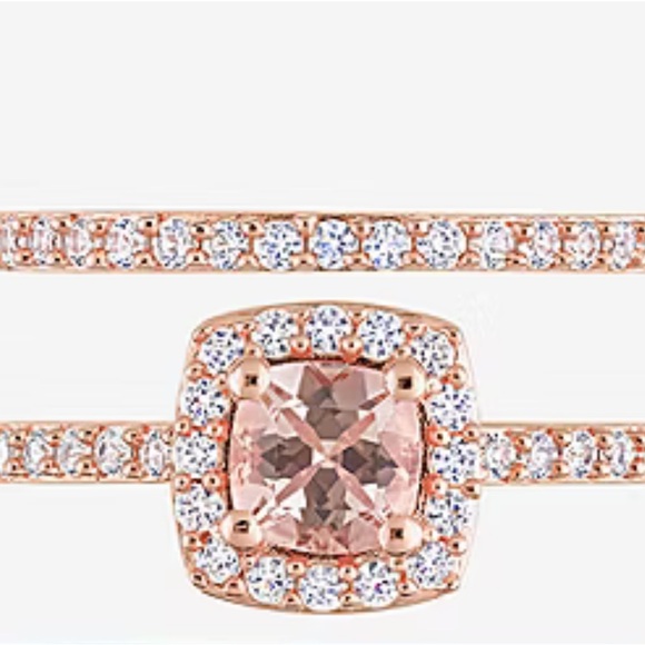 Modern Bride Genuine Pink Morganite 18K Rose Gold Over Silver Bridal set size 7 - Picture 2 of 11